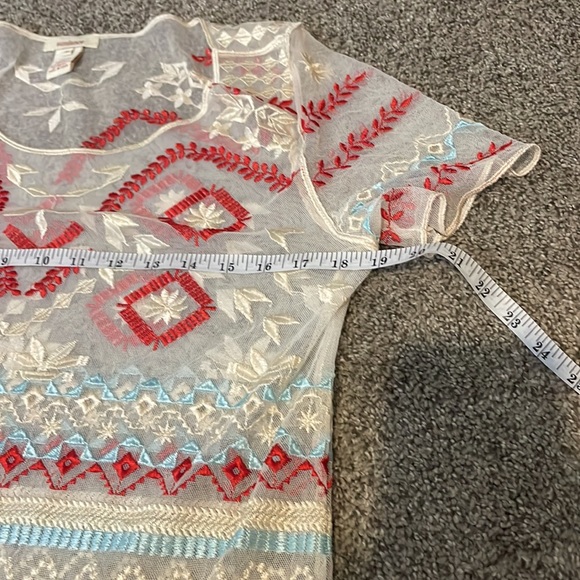 Sundance Sheer Cream Embroidered Boho Short Sleeve Blouse | Size Medium - Picture 6 of 7